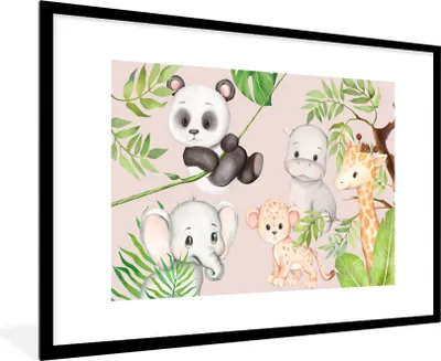 Produktbild von MuchoWow® Gerahmtes Poster Dschungel - Tiere - Rosa 90x60 cm - Poster mit Schwarzem Bilderrahmen Wandposter Rahmen Foto Bilder - Wanddekoration - Fotos