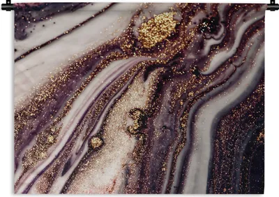 Produktbild von MuchoWow® Wandteppich Wandbehang Marmor - Rosa - Gold - Glitzer - Marmoroptik 120x90 cm Tapisserie Dekoration Wandtuch - Wohnen - Aufhänger für die Wand