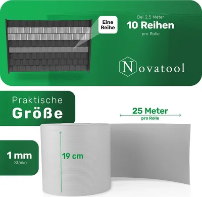 Produktbild von Novatool PREMIUM PP 25m Rolle Sichtschutzstreifen für Doppelstabmattenzaun FENSTER GRAU für 10 Reihen Stabmattenzaun Sichtschutzstreifen langlebig & witterungsbeständig Zaunelemente Sichtschutz