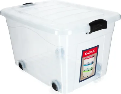 Obrázok produktu pre Plastový kontajner KADAX s kolieskami, organizačný box, úložný box s priehľadným vekom, 60 l