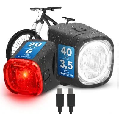 Productafbeelding van Fischer fietslamp-set met oplaadbare batterij, model Square 40/20