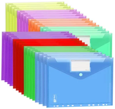Produktbild von A4-Dokumentenmappe, Einsteckfächer, 32 Stück, 8 Farben, A4-Dokumentenmappe mit Klettverschluss, 11 Perforationen und Etikettenfach, transparent