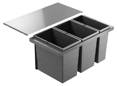 Image de Poubelle Hailo 10000227 Triple XL 800 28/28/18 litres gris foncé