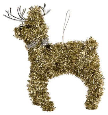 Produktbild von Clayre & Eef Weihnachtsanhänger Hirsch 17x5x13 cm Goldfarbig Kunststoff