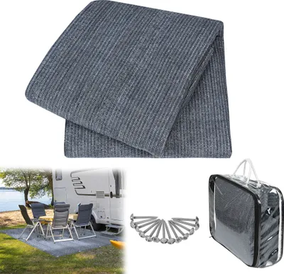 Image de LARS360 400x500cm Tapis d'auvent Tapis de camping HDPE de haute qualité pour l'extérieur Tapis de camping avec piquets et sac de transport pour tente Camping-car
