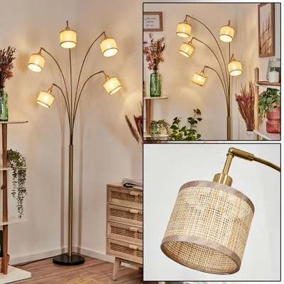 Produktbild von Reggio Stehlampe aus Metall/Papiergeflecht/Stoff in Schwarz/Natur/Braun