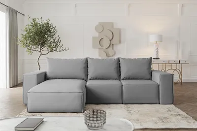 Produktbild von Ecksofa mit Schlaffunktion ESTELLE in Stoff Opera Velvet Grau Ottomane Links