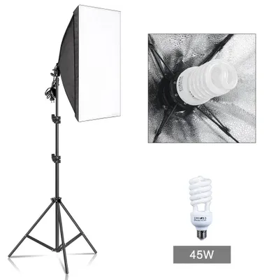 Obrázek produktu pro Fotografická sada osvětlení se softboxem, nastavitelný stativ, kompatibilní s více žárovkami, bílá žárovka 45 W