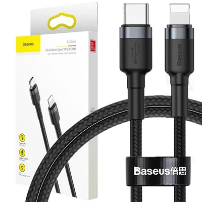 Zdjęcie produktu dla Baseus Cafule Cable Wytrzymały Nylonowy Kabel Przewód Usb Typ C Pd / Lightning 18W Qc3.0 1M Czarny-Szary (Catlklf-G1)