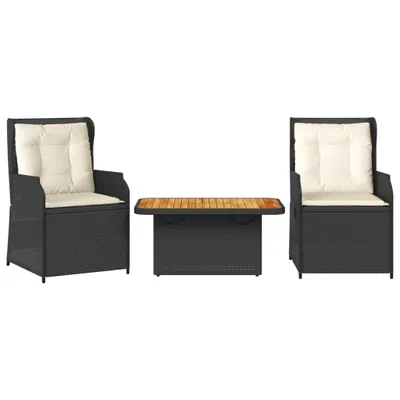 Produktbild von 3-tlg. Garten-Lounge-Set mit Kissen Schwarz Poly Rattan