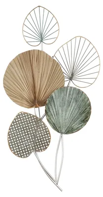 Zdjęcie produktu dla Gilde Wandrelief, Blatt, "5 Blätter", Metall, grün, naturfarben, VE 1, L. 6 cm, B. 48 cm, H. 90 cm 67574 4063387675748