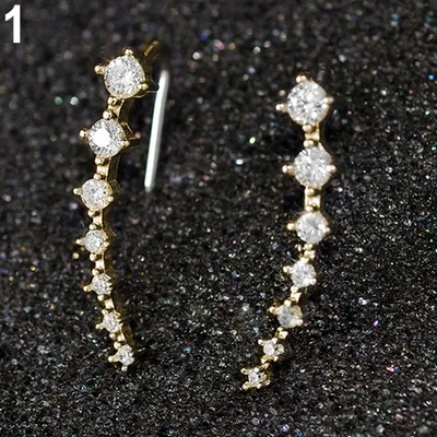 Produktbild von Damenmode 7 Strass Charm Ohrringe Ohrstecker Schmuck Weihnachtsgeschenk-Silber
