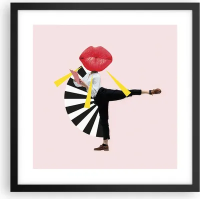 Produktbild von Gerahmtes Poster - Schwarzer Rahmen - Grafik Mund Mann - 40x40 cm - Wand Bild - Wanddeko - Wandbilder - Kunstposter - Wandposter - Bilderrahmen - Bilder - Kunstdruck - Wanddekoration - P2BAC40x40-4559