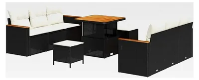 Produktbild von Garten-Sofa-Set mit Kissen in Schwarz aus Poly-Rattan