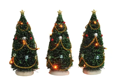 Image de Village de Noël paysage trois arbres avec lumières 15 cm de haut