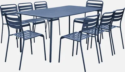 Produktbild von sweeek - Gartentisch Stahl 8 Stühle - Marineblau