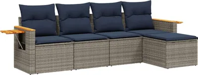 Produktbild von vidaXL 5-tlg. Garten-Sofagarnitur mit Kissen Grau Poly Rattan