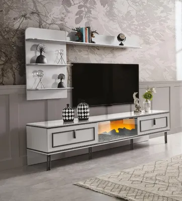 Immagine prodotto di Set da soggiorno 2 pezzi porta TV e mensola in legno bianco soggiorno nuovo