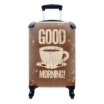 Produktbild von MuchoWow® Koffer Handgepäck Trolley Rollkoffer Kleine Reisekoffer mit 4 Rollen - Vintage - Guten Morgen! - Kaffee - Zitate - Sprichwörter - Cabin Size < 55x40x23 cm & 55x40x20 cm - Fotokoffer - Kabinenkoffer - Boardgepäck - Reise-Box - Reisekoffer - Reisegepäck - Koffer mit Bild - Trolley für Kinder