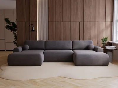 Produktbild von GrainGold Ecksofa U-Form Savana - Ecksofa mit Schlaffunktion, Bettkasten - Wohnlandschaft, Wohnzimmer Ecksofa - Eckcouch Grau (Vena 18)