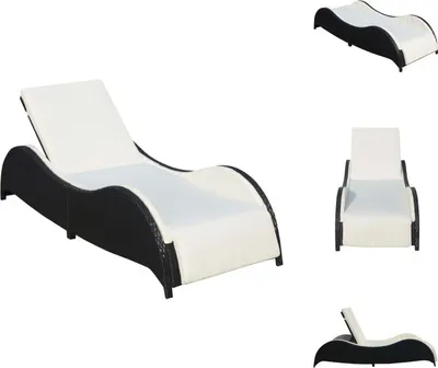 Image de vidaXL Bain de soleil avec coussin en poly rotin noir - Bains de soleil