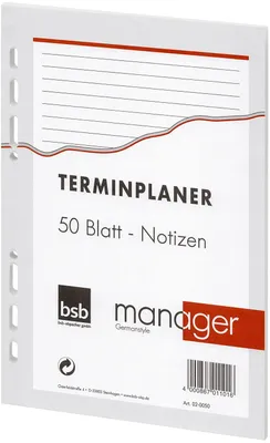 Produktbild von bsb Ersatzeinlage Notizen - 6-fach Lochung - Größe: circa A5 - für bsb Manager T