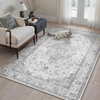 Image de Tapis de 120x170 cm, gris, à poils courts, antidérapant, pour salon