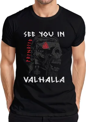 Produktbild von See you in Valhalla Wikinger Totenkopf Runen Mjölnir Nordisch Herren T-Shirt, Schwarz, 3XL