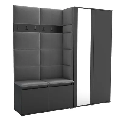 Produktbild von Garderobe LUTON 4 BLACK 33– Farbe: Schwarz, moderner Schrank 40x190x186 cm, funktionale Lösung für den Flur, Garderobeschrank, Flurmöbel
