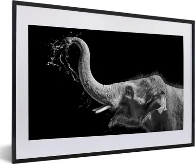Produktbild von MuchoWow® Gerahmtes Poster Porträt - Elefant - Tiere - Schwarz und weiß 60x40 cm - Poster mit Schwarzem Bilderrahmen Wandposter Rahmen Foto Bilder - Schlafzimmer - Plakat in Rahmen - Drucken