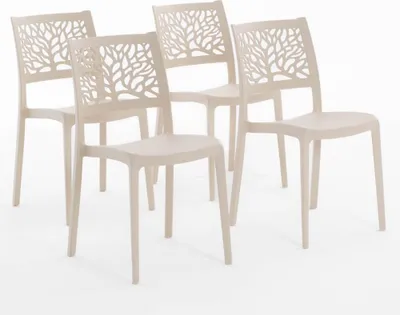 Immagine prodotto di set di 4 sedie impilabili in polipropilene con fibre di vetro per uso esterno e giardino, bar e ristorante, cucina design moderno - FLORA - Crema