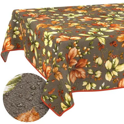 Tischdecke 140x260cm Rechteckig Braun abwaschbar Baumwolloptik Herbstlaub Braun, Hauptbild