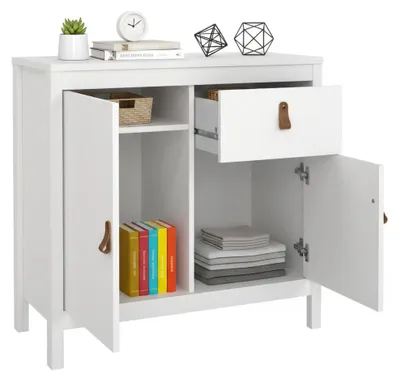 Produktbild von Kommode Lucienne, Wohnzimmerbuffet, Wohnzimmer-Sideboard, Moderne Küchen-Speisekammer, 82x38 h80 cm, Weiß