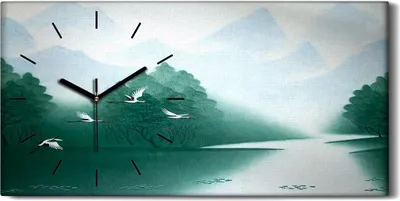 Produktbild von Dekor Leinwand Uhr Wandbilder 60x30 Chinesische Malerei von Vogelkräne - schwarze Hände
