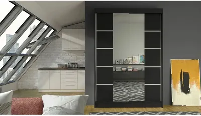 Obrázek produktu pro Zrcadlová šatní skříň 120 cm SAMANRE 5 - černá