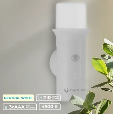 Produktbild von Forever Light Nachtlicht mit Bewegungsmelder PIR LED FLC-03 Magnetisch befestigt, 3xAAA Nachtlicht, 4500K, Weiß,Sensor Licht Auto EIN/AUS für Schrank, Flur, Treppen, Schlafzimmer, Küche, Aufklebbares