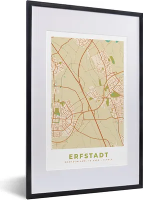 Produktbild von MuchoWow® Gerahmtes Poster Erfstadt - Karte - Stadtplan - Vintage 40x60 cm - Poster mit Schwarzem Bilderrahmen Wandposter Rahmen Foto Bilder - Poster in Rahmen