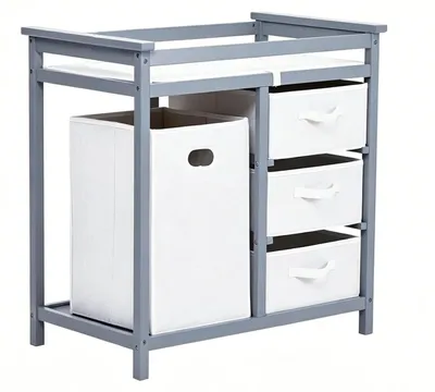 Produktbild von Baby Wickeltisch - Holz Wickelkommode - 3 Schubladen und Körbe - Wäschesammler - Wickelauflage Inklusive - Für geborene und Babys - Grau