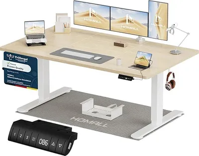 Obrázok produktu pre Výškovo nastaviteľný písací stôl 140x70 cm s USB-A nabíjacím portom, elektrický písací stôl s priehradkou na káble, stojací stôl s 3 pamäťovými funkciami, počítačový stôl v béžovej farbe