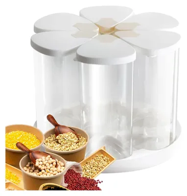 Produktbild von Reis- und Getreidespender - Rotierender Getreidespender mit 6 Fächern für Zucker, Mehl, Bohnen, Süßigkeiten und Snacks zur Heimorganisation