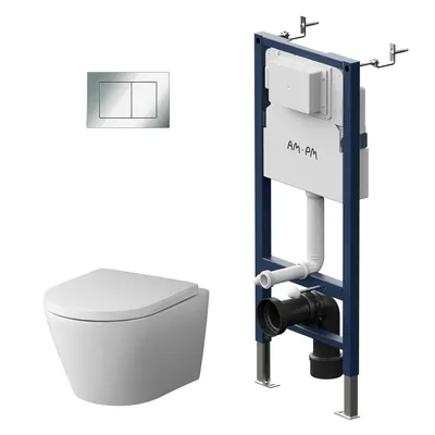 Produktbild von Vorwandelement AM.PM II12709 inkl. Drückerplatte II90251 + Wand WC AM.PM CNA1700SC ohne Spülrand + WC-Sitz mit Soft-Close-Absenkautomatik