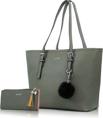 Produktbild von Mofut Handtasche Damen mit Geldbörse und Schlüsselanhänger, Groß Elegant Damen Handtasche, ​Geschenke für Frauen, Grau