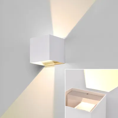 Produktbild von LED Außenwandleuchte weiß eckig Außenlampe auch für Innenbereich Verstellbarer Lichtkegel 6W LED warmweiß 3000K 480 Lumen IP44 1385D-WH