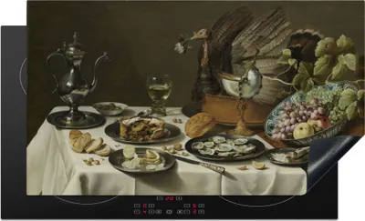 Produktbild von KitchenYeah© Herdabdeckplatte Stilleben mit Truthahnkuchen - Gemälde von Pieter Claesz , 91x52cm, Küche Deko, Glaskeramikkochfeld Herdabdeckung, Abdeckplatte fùr Kochfeld