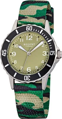 Obrázek produktu pro Dětské textilní hodinky Regent F-938 Quartz Strap Green Black Beige D2URF938