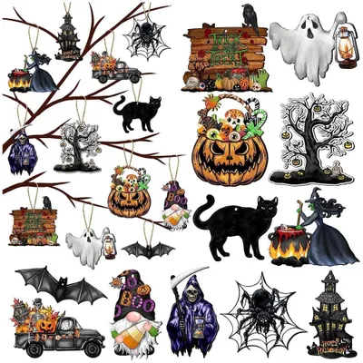 12 Halloween-Hängeornamente: Kürbis, Geist, Skelett, Fledermaus