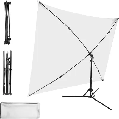 Produktbild von Andoer 2 x 1,5 m/6,5 x 4,9 ft weisser Fotohintergrund, Fotografie-Hintergrundbildschirm mit verstellbarem Stativ, kreuzfoermiger Staender fuer Streaming-Gaming-Studio-Fotografie