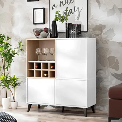 Obrázek produktu pro Kuchyňská komoda Fondi se sudem na víno - třídveřová, skandinávský styl, bílé dřevo, 102x35x90 cm