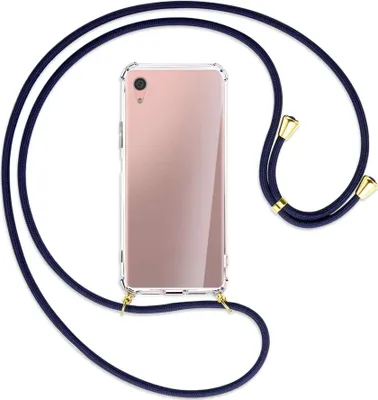 Produktbild von Handykette Backcover-Schutzhülle mit Band (Metall goldfarben) für Sony Xperia XA1 Plus - dunkelblau