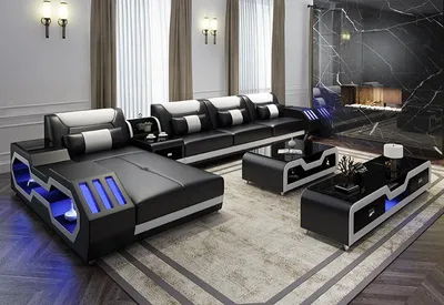 Immagine prodotto di Zona giorno Divano angolare a L + tavolino + credenza Design zona giorno led